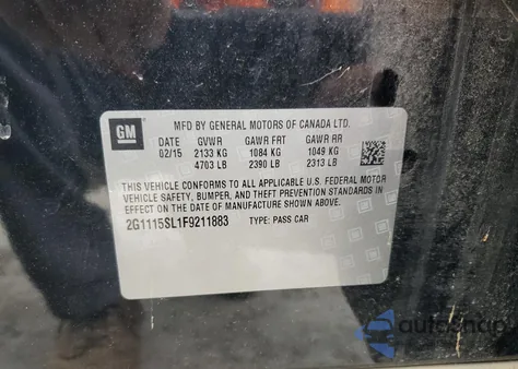 2015 Chevrolet Impala Lt из США, поврежденный, VIN 2G1115SL1F9211883